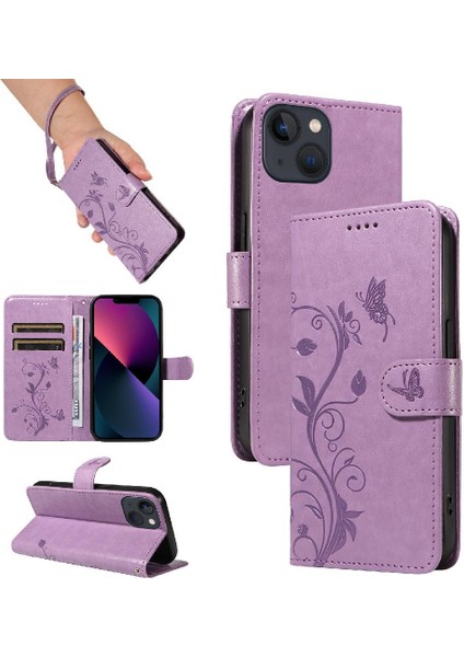 IPhone 14 Için Kılıf Artı Kabartmalı Kelebek ve Kart Yuvası Yüksek Kalite (Yurt Dışından)