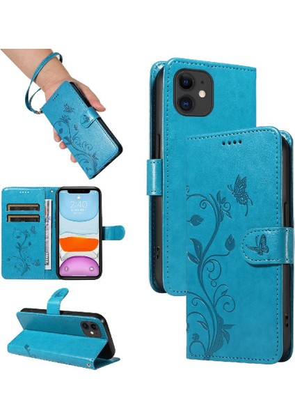 El Kayışı ile IPhone 12 Mini Için Kılıf Kabartmalı Kelebek Cüzdan Telefon (Yurt Dışından)