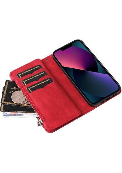 IPhone 13 Için Kılıf Kart Yuvası ile Iki Renkli Dikiş Dokuz Kart Yuvaları (Yurt Dışından)