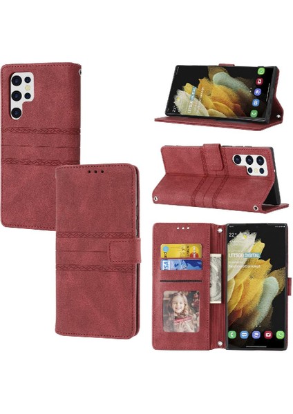 Samsung Galaxy S22 Ultra 5g Için Flip Case Cüzdan Kılıf Kickstand Pu (Yurt Dışından)