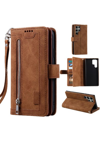 Samsung Galaxy S23 Için Flip Case Ultra Kickstand Kordon Cüzdan 9 Kart Pu (Yurt Dışından)