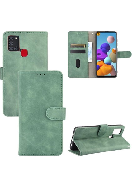 Kart Tutucu Kickstand Deri Folio ile Samsung Galaxy A21S Için Kılıf (Yurt Dışından)