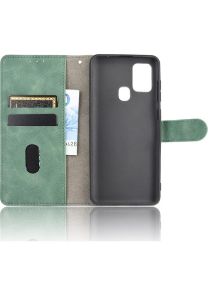 Kart Tutucu Kickstand Deri Folio ile Samsung Galaxy A21S Için Kılıf (Yurt Dışından)