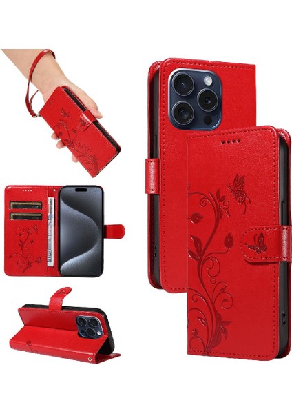 El Kayışı ve Kart Yuvası Yüksek Kaliteli Deri ile IPhone 15 Pro Için Kılıf (Yurt Dışından)