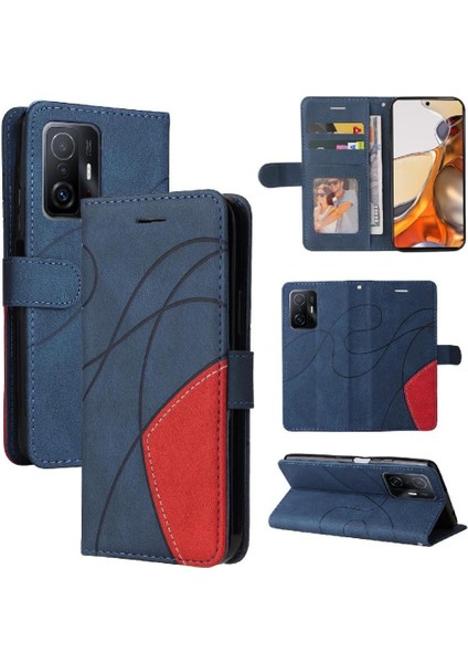 Xiaomi 11T/11T Pro Pu Deri Flip Folio Kılıf Kickstand Iki Renkli (Yurt Dışından)