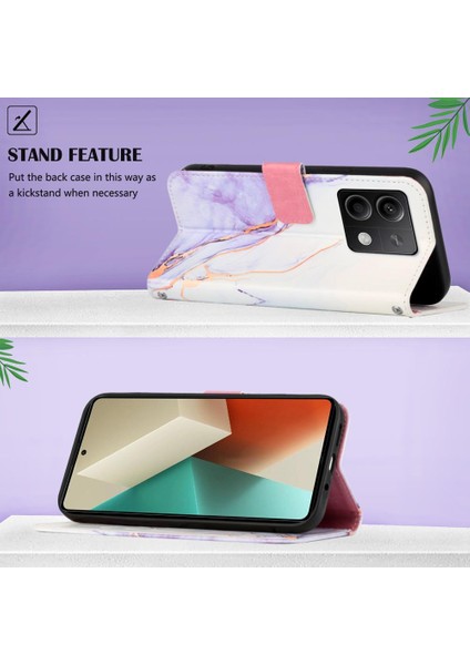 Xiaomi Redmi Için Not 13 5g Kickstand Mermer Desen Pu Deri Cüzdan (Yurt Dışından)
