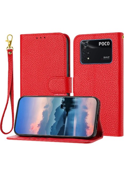 Telefon Kılıfı Için Xiaomi Poco M4 Pro 4g Pu Deri Cüzdan Flip Folio Litchi (Yurt Dışından)