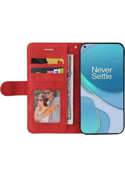Kart Yuvası Standı Iki Renkli Dikiş Pu Deri ile Oneplus 9 Için Kılıf (Yurt Dışından)
