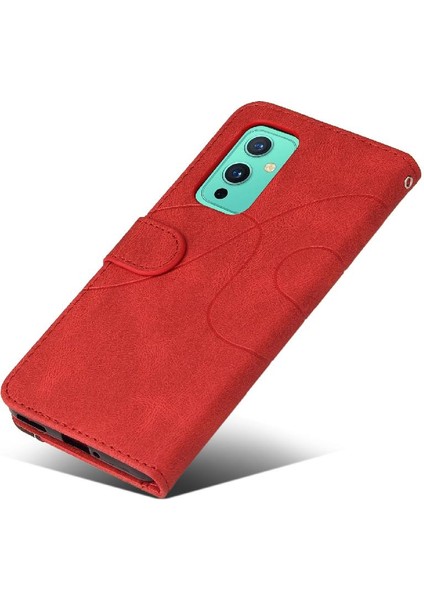 Kart Yuvası Standı Iki Renkli Dikiş Pu Deri ile Oneplus 9 Için Kılıf (Yurt Dışından)