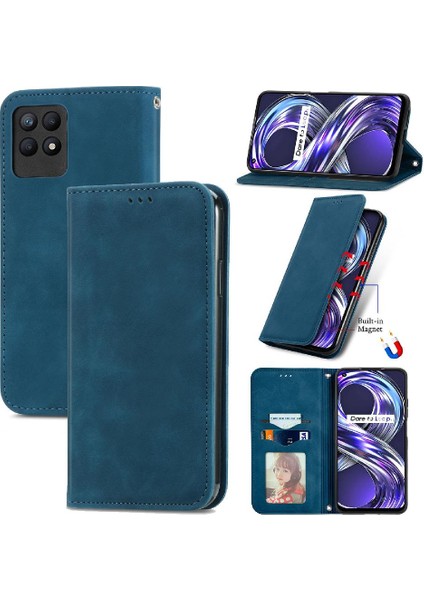 Realme 8i Basit Iş Cüzdan Kordon Fermuar Deri Kılıf (Yurt Dışından)
