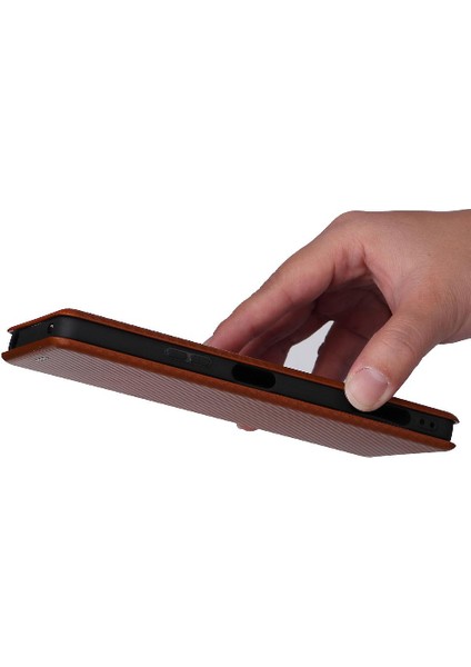 Sony Xperia Pro-I Deri Folio Flip Case Için Kılıf Manyetik Karbon Fiber (Yurt Dışından) modelleri