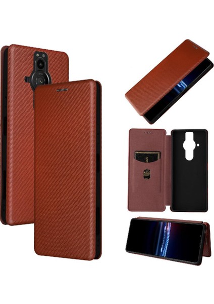 Sony Xperia Pro-I Deri Folio Flip Case Için Kılıf Manyetik Karbon Fiber (Yurt Dışından) indirimleri