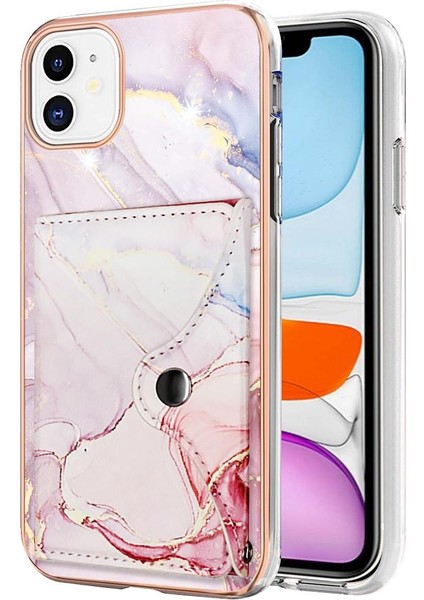 Iphone 12 Için Kılıf Yumuşak Tpu Tampon Kart Yuvaları Ince Cüzdan Mermer (Yurt Dışından)