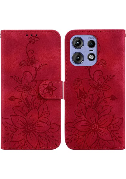 Motorola Moto Kenar 50 Pro Manyetik Kickstand Kabartmalı Zambak Için Flip Case (Yurt Dışından)