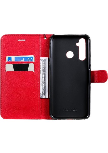 Kart Yuvası ile Realme 5 Pro Için Flip Case Iş Cüzdan Telefon Kılıfı Katı (Yurt Dışından)