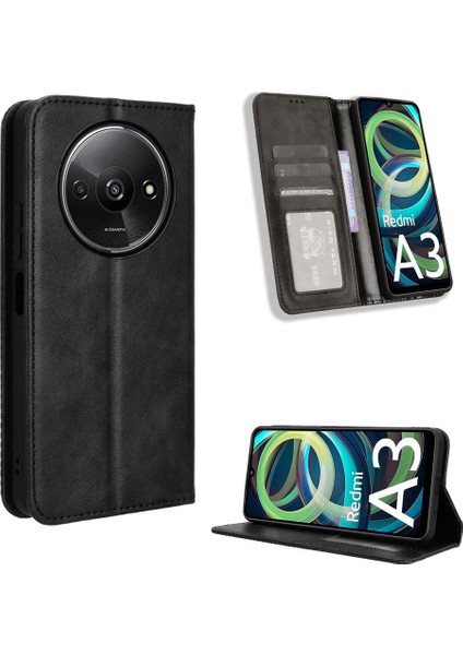 Xiaomi Redmi A3 Cüzdan Manyetik Kapatma Pu Deri Kılıf (Yurt Dışından)