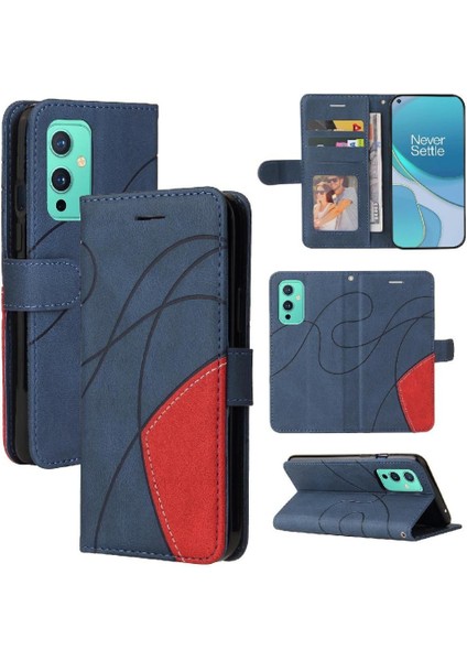 Kart Yuvası Standı Iki Renkli Dikiş Pu Deri ile Oneplus 9 Için Kılıf (Yurt Dışından)