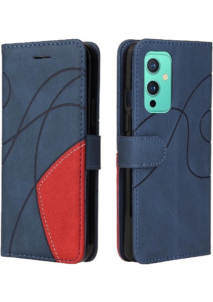 Kart Yuvası Standı Iki Renkli Dikiş Pu Deri ile Oneplus 9 Için Kılıf (Yurt Dışından)