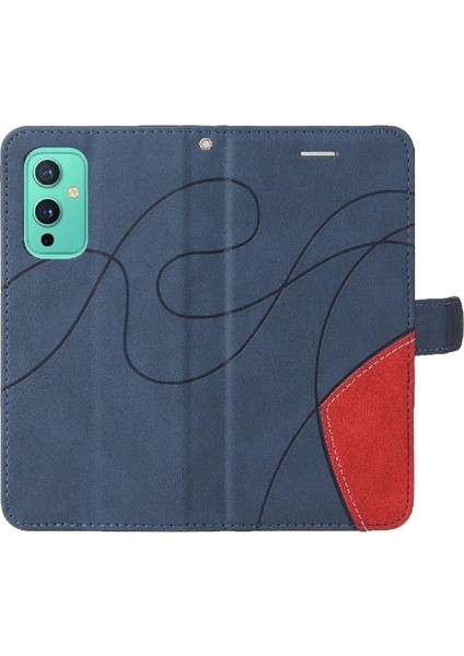 Kart Yuvası Standı Iki Renkli Dikiş Pu Deri ile Oneplus 9 Için Kılıf (Yurt Dışından)