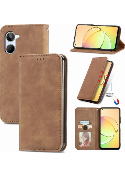Realme 10 Cüzdan Kordon Deri Kılıf Için Kılıf Basit Iş Fermuar (Yurt Dışından)