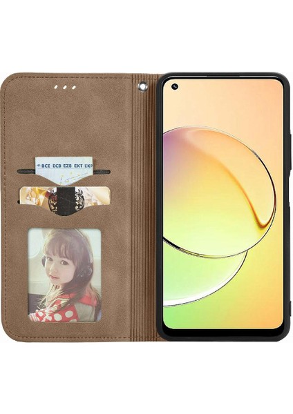 Realme 10 Cüzdan Kordon Deri Kılıf Için Kılıf Basit Iş Fermuar (Yurt Dışından)