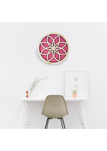 Ahşap Yuvarlak Lotus Çiçeği Kabartmalı Tablo 60 cm