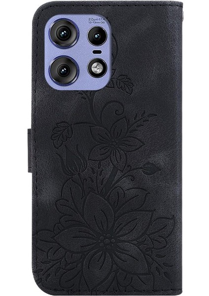 Motorola Moto Kenar 50 Pro Manyetik Kickstand Kabartmalı Zambak Için Flip Case (Yurt Dışından)