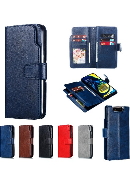 Samsung Galaxy A80 Kickstand Manyetik Pu Deri Cüzdan 9 Kart (Yurt Dışından)