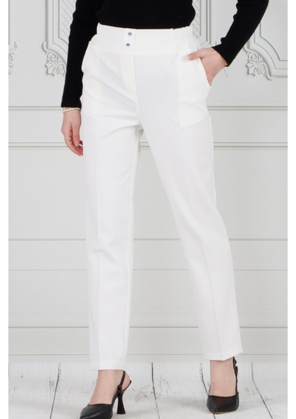 Cepli Dar Paça Pantolon-Beyaz