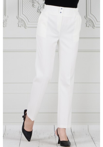 Cepli Dar Paça Pantolon-Beyaz modelleri