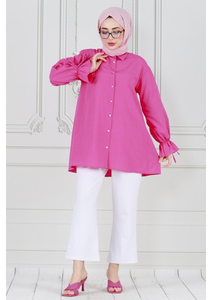 Arkası Pileli Kolu Büzgülü Tunik-Fuşya fiyatları
