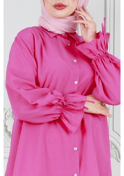 Arkası Pileli Kolu Büzgülü Tunik-Fuşya fırsatları