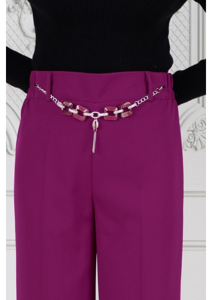 Zincir Detaylı Bol Paça Pantolon-Mor indirimleri