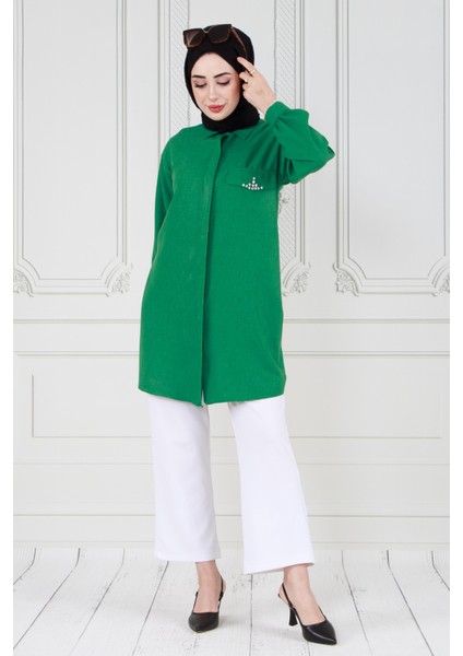 Kapağı Taş Detaylı Tunik-Yeşil