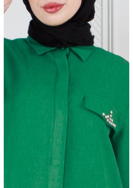 Kapağı Taş Detaylı Tunik-Yeşil