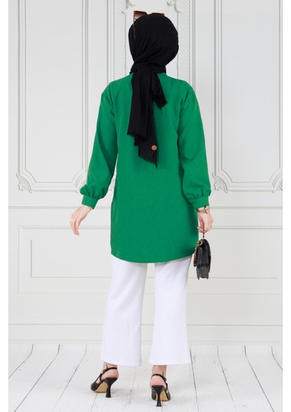 Kapağı Taş Detaylı Tunik-Yeşil