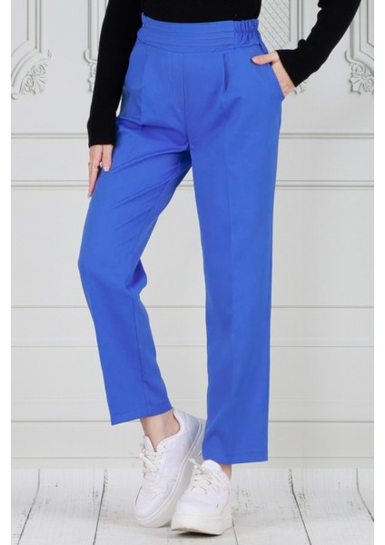 Kemeri Kat Detaylı Dar Paça Pantolon-Mavi