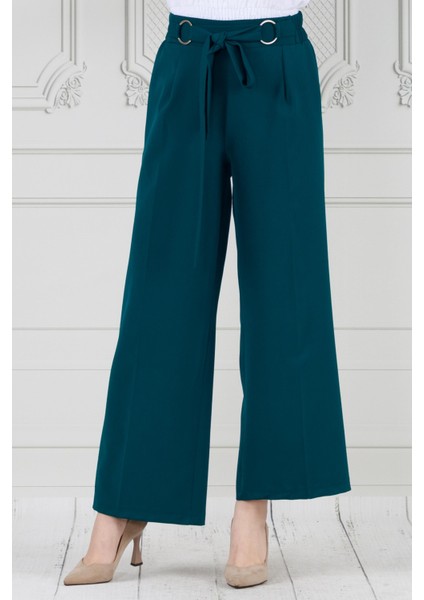 Halka Detay Bol Paça Pantolon-Petrol