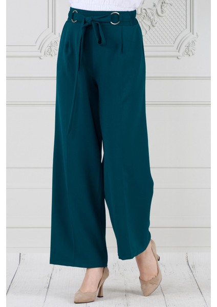 Halka Detay Bol Paça Pantolon-Petrol fiyatları