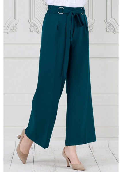 Halka Detay Bol Paça Pantolon-Petrol modelleri