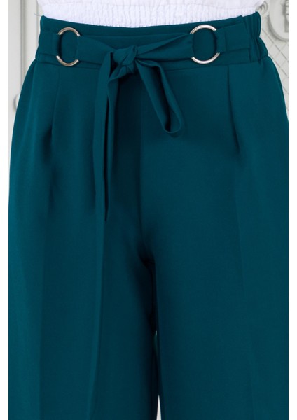 Halka Detay Bol Paça Pantolon-Petrol fırsatları