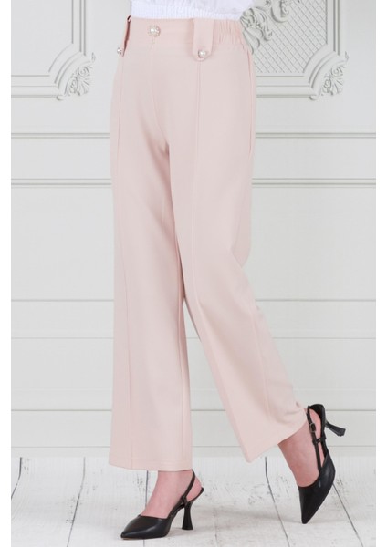 Inci Broşlu Çımalı Bol Paça Pantolon-Krem modelleri