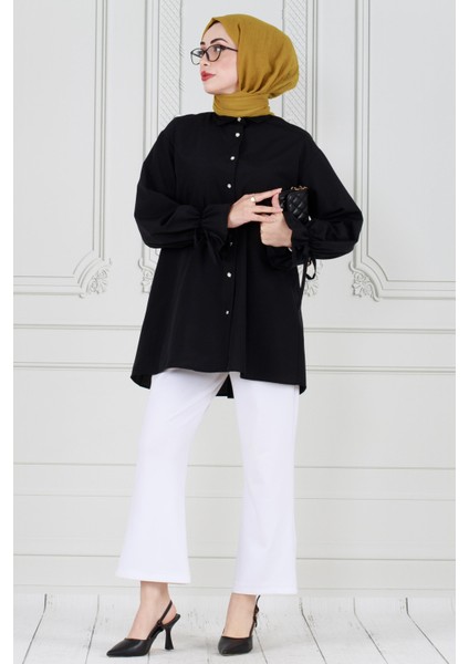 Arkası Pileli Kolu Büzgülü Tunik-Siyah fiyatları
