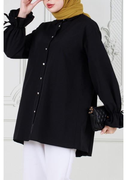 Arkası Pileli Kolu Büzgülü Tunik-Siyah fırsatları