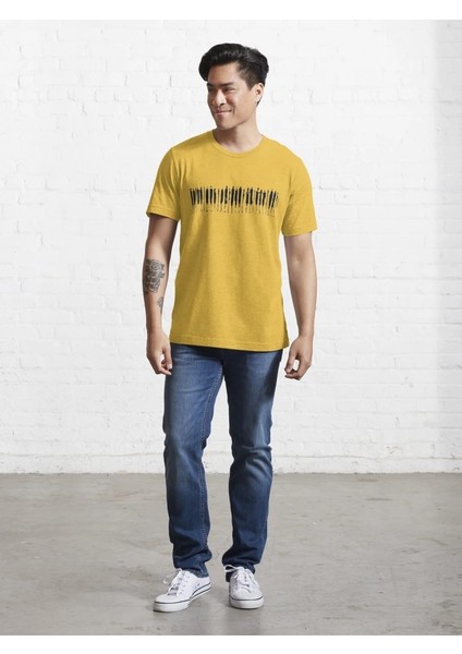 Piyano Baskılı Bisiklet Yaka T-Shirt