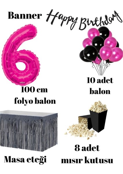 6 Yaş Pembe Balon Rakam Folyo Banner Mısır Kutusu Masa Eteği Doğum Günü Parti Seti fiyatları