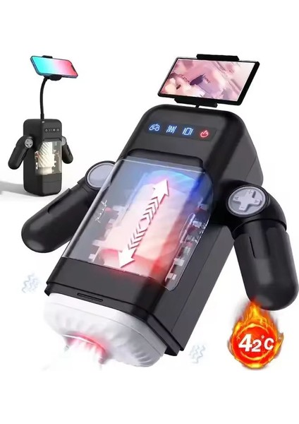 Amovibe Telefon Tutuculu Isıtmalı Ileri Geri Hareketli ve Titreşimli Otomatik Suni Vajina Mastürbatör