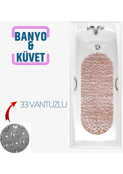 Takaz Global Banyo Duş Kaydırmaz Paspas Pudra 33 Vantuzlu J.stone Design 716672