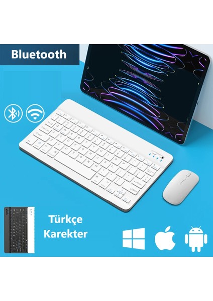 Microsoft Surface Tüm Modeller Tablet Için Uyumlu Slim Şarjlı Türkçe Bluetooth Klavye ve Mouse Seti