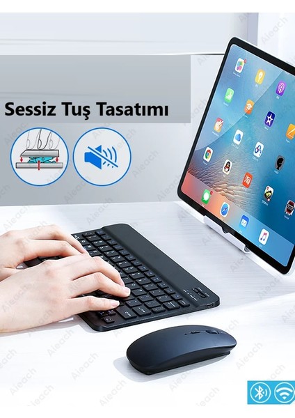 Vorcom Avalon-Ultrapad-Quartzpro Tablet Için Uyumlu Slim Şarjlı Türkçe Bluetooth Klavye & Mouse Seti